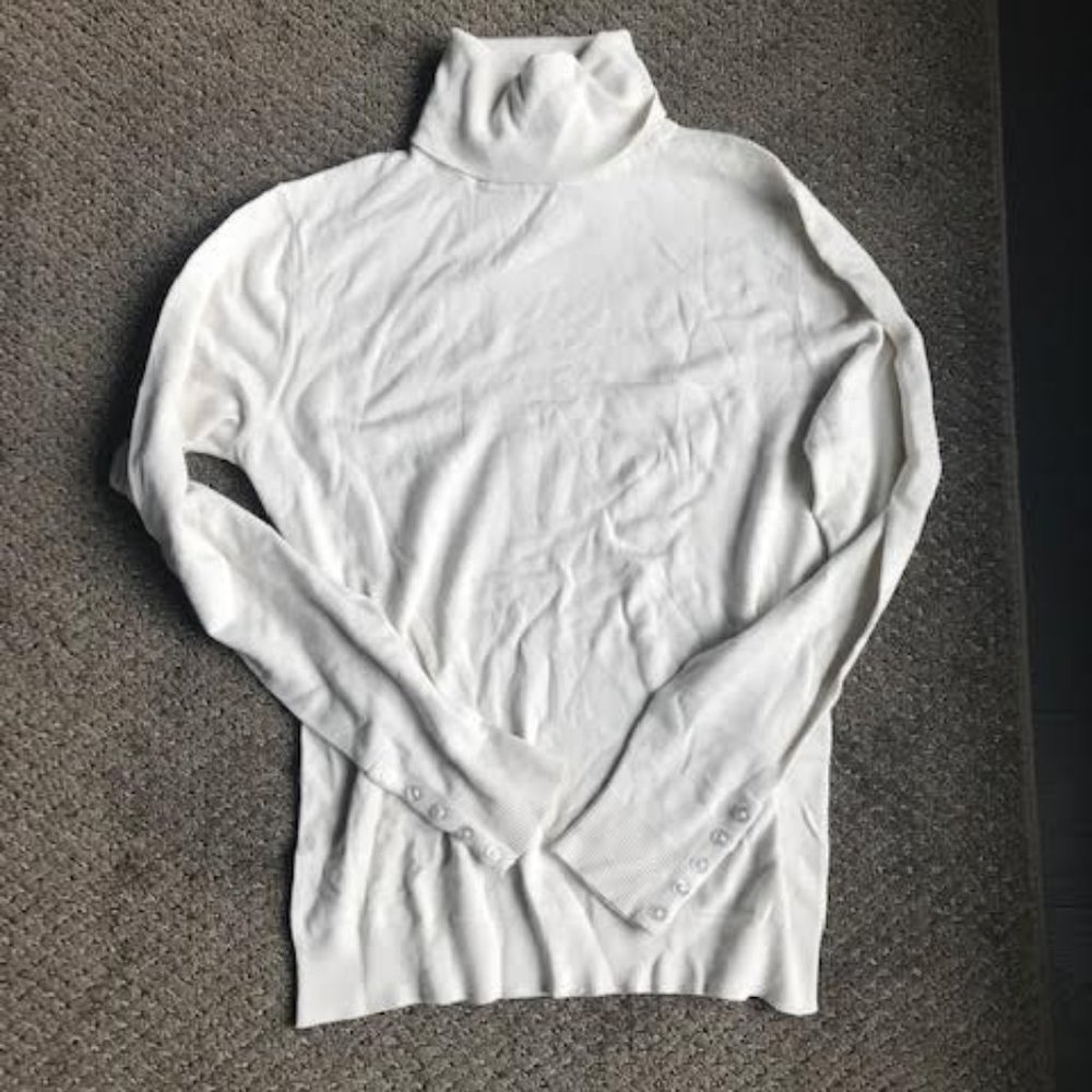 Cream Turtleneck with Button Detailing on Sleeves